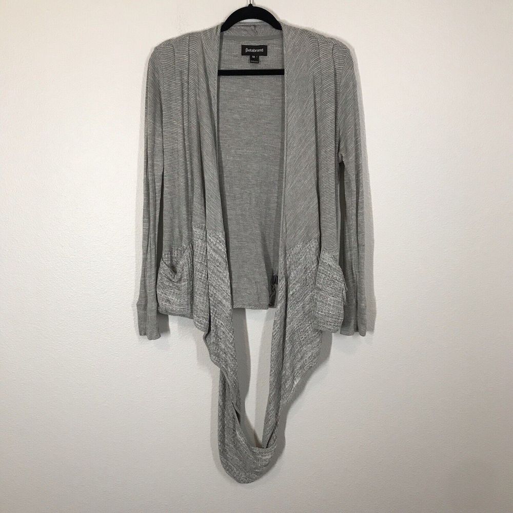 Betabrand Women's Continuum Sweater Size Medium Gray Waffle Knit Draped Cardigan